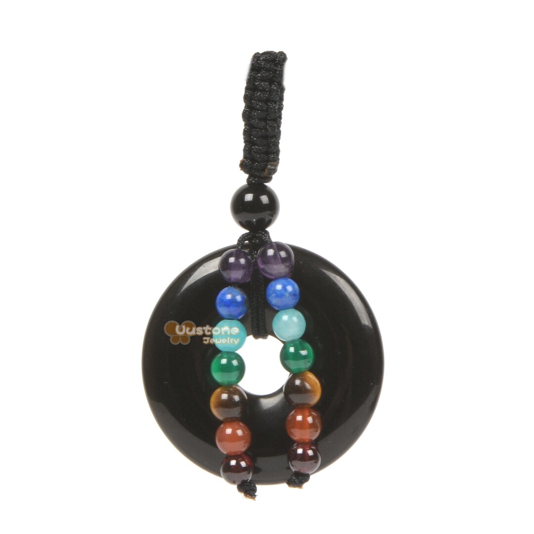 Goldsheen Obsidian-Donut- 40 mm -Pendant- Black Cord- Gift