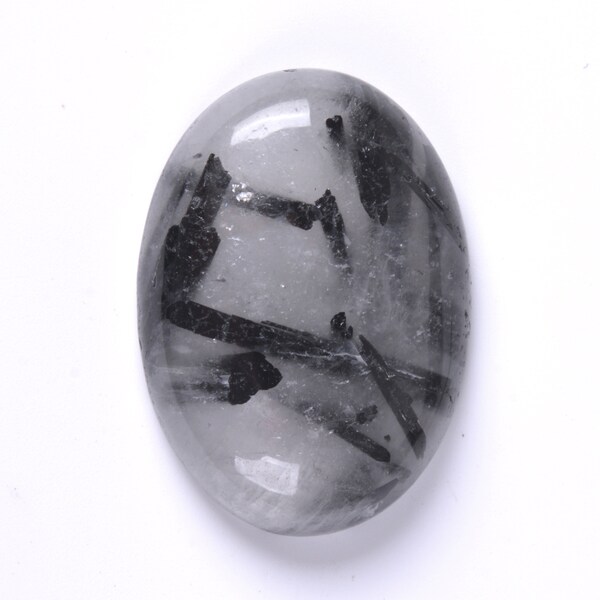 U3472  25mm Black rutilated quartz oval flatback cab cabochon