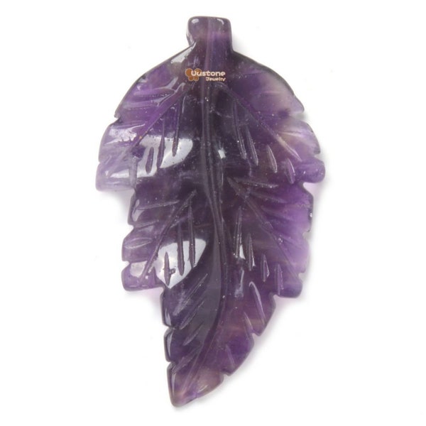g2568.41 40mm Natural Amethyst carved leaf retro pendant bead Jewellery Making