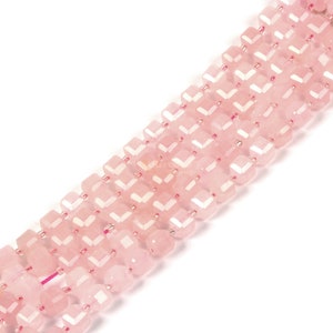Rose Quartz 8mm Natural Gemstone Faceted Cube Dice Square Beads Strand 15.5 inch Micro Faceted Laser Diamond Cut Beads for Jewelry Making