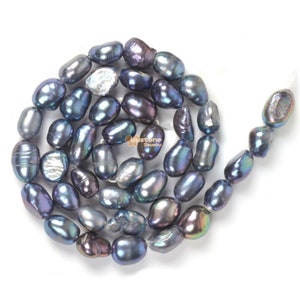 0017 Natural Blue freshwater pearl  Baroque nugget rice beads strand 14&quot;