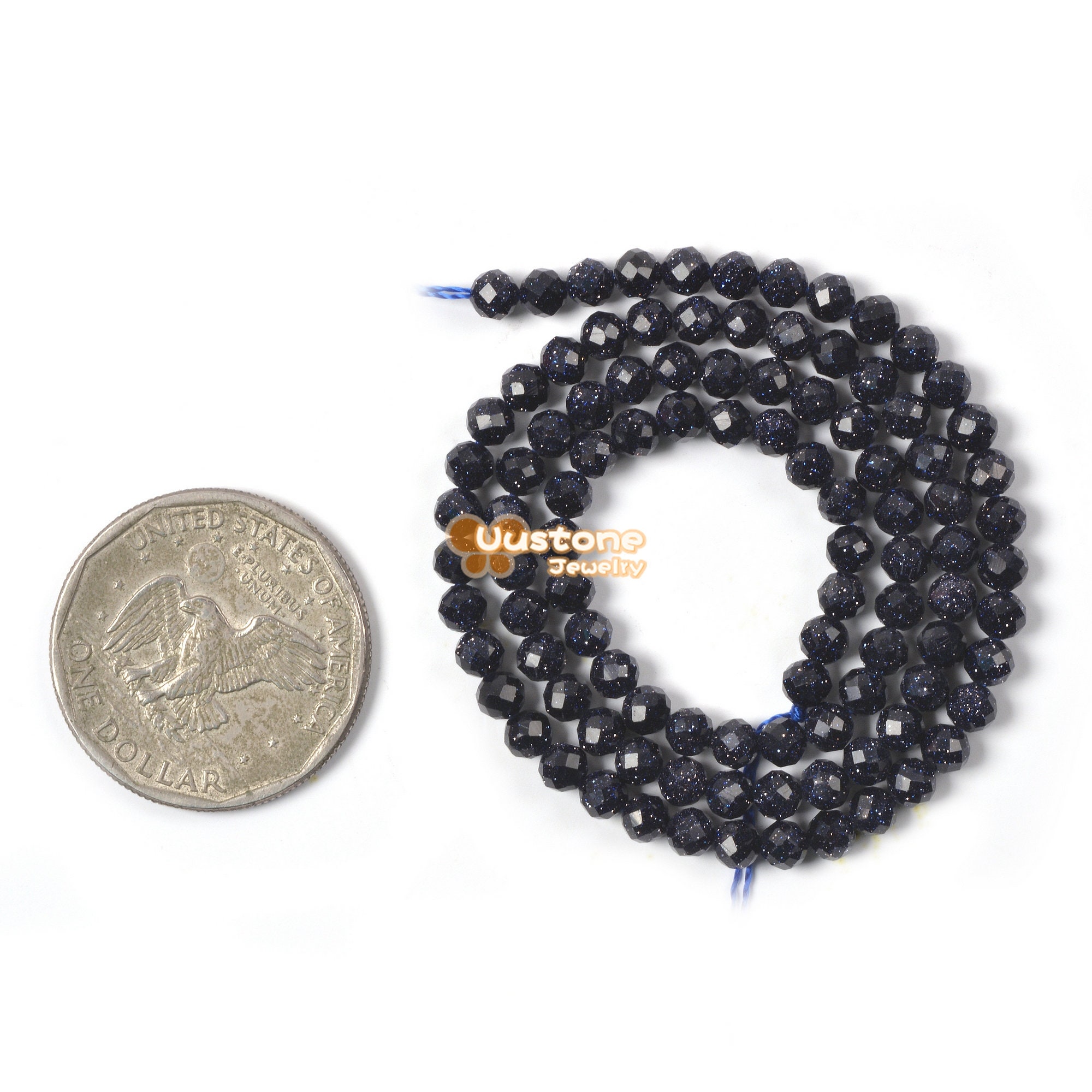 工芸品 Gold blue lumpy pipe 02773 3.7mm to 4.7mm Faceted Blue Goldstone Round Sphere