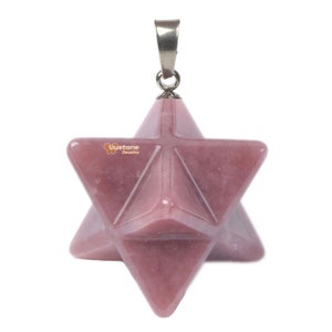 Carved Natural Strawberry Quartz Gemstone Merkaba Star Crystal Energy Healing Sacred Focal Pendant