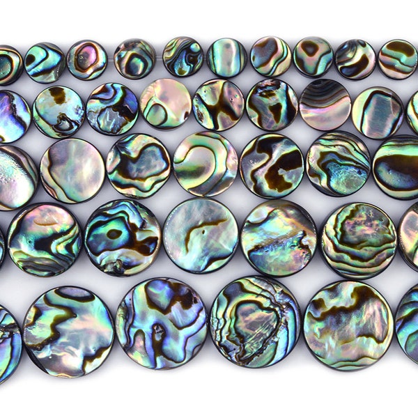 6mm to 18mm New Zealand Abalone shell flat coin disc loose beads 16"