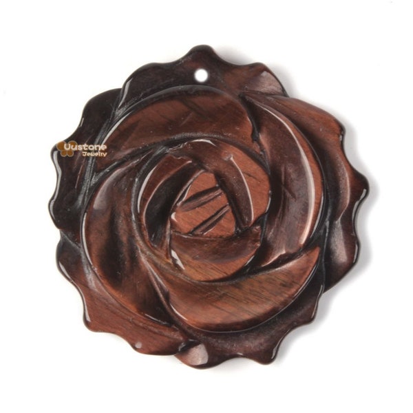 g2567.20 35mm Natural Red Tiger Eye Carved flower pendentif perle Fabrication de bijoux