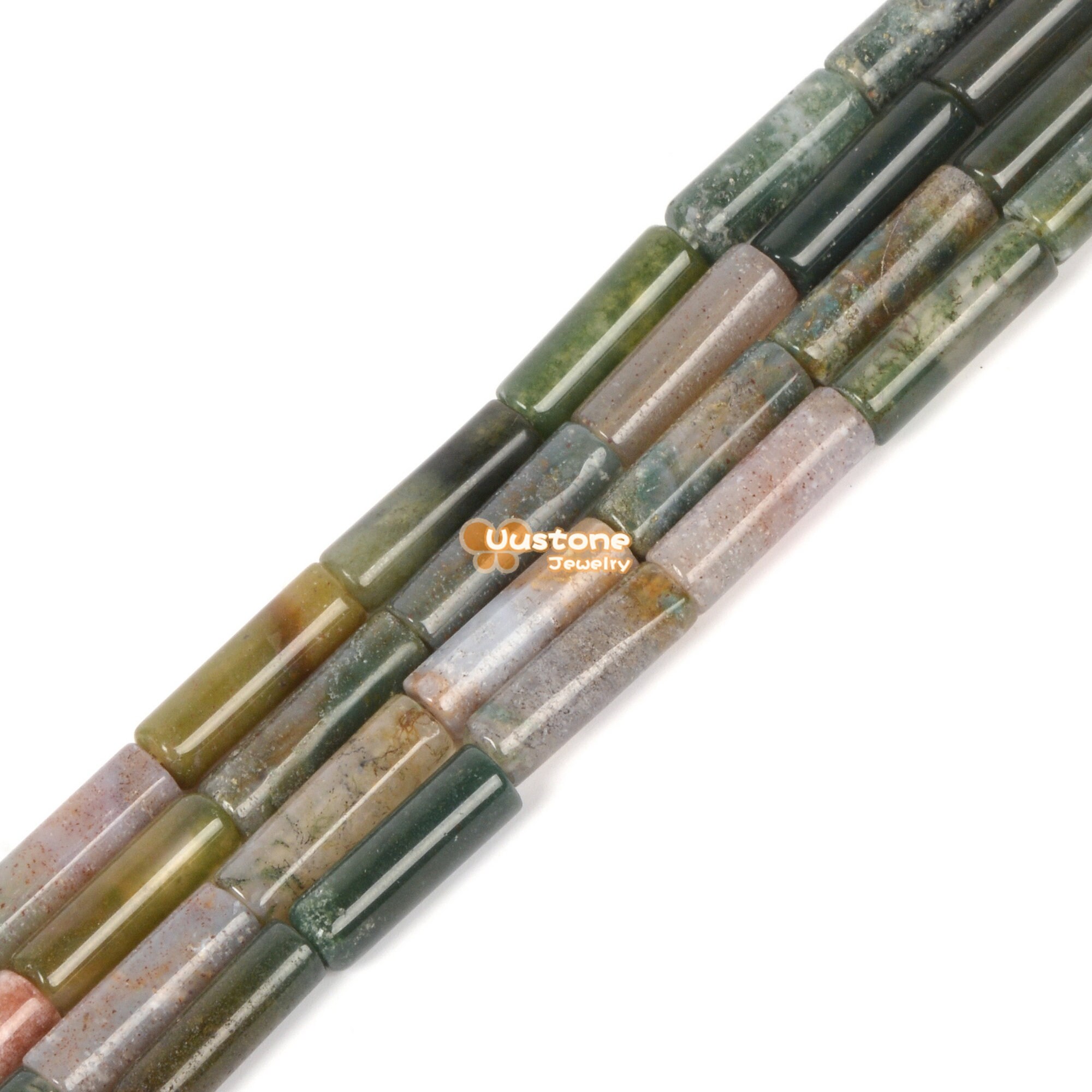 13mm Indian Agate Cylinder Tube Loose Gemstone Beads 15