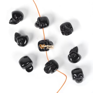 Side drilled 16mm carved black obsidian skull gemstone loose beads