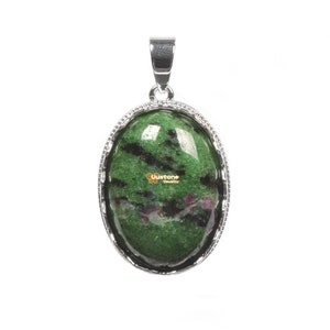 Natural Green Ruby Zoisite Gemstone Smooth Cab Crystal Pendant Copper Plating Silver Oval Pendant