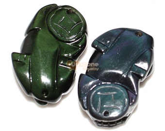 G2044 ペア天然レインボーオブシディアン 貔貅ペンダント