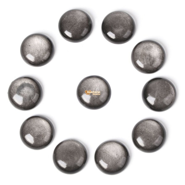 18mm Silver obsidian gemstone round cab cabochon