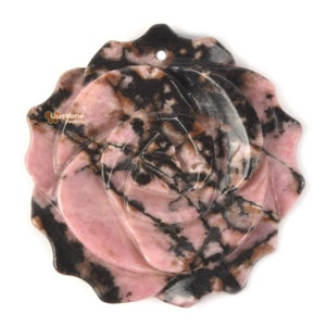 g2567.35 35mm Natural Matrix Rhodonite carved flower pendant bead Jewellery Making