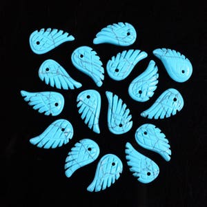 18mm Carved synthetic turquoise angel wing earrings loose bead (both sides carved)