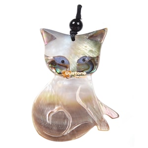 50 mm アワビ貝 ホワイトシェルステッチ 猫 子猫 猫 マザーオブパール MOP シェル 高級動物ペンダントビーズ