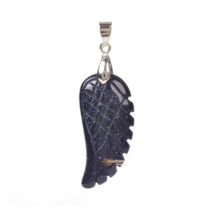 36mm Carved synthetic blue goldstone angel wing pendant focal bead (Bail added)