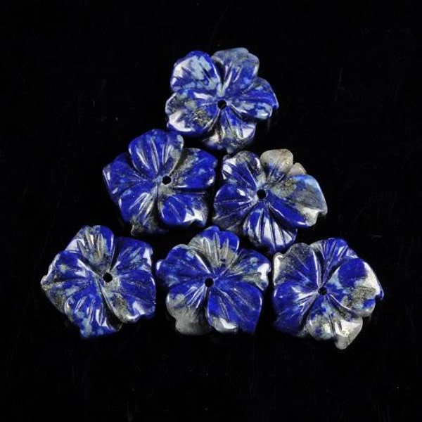 g0975 Six pcs of 15mm carved lapis flower gemstone loose beads