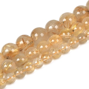 Golden rutilated quartz round ball loose beads DIY jewelry making beads strand 6mm 8mm 10mm