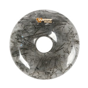 Colgante de piedra preciosa en forma de donut de cuarzo rutilado negro de 30 mm con forma de cuenta focal