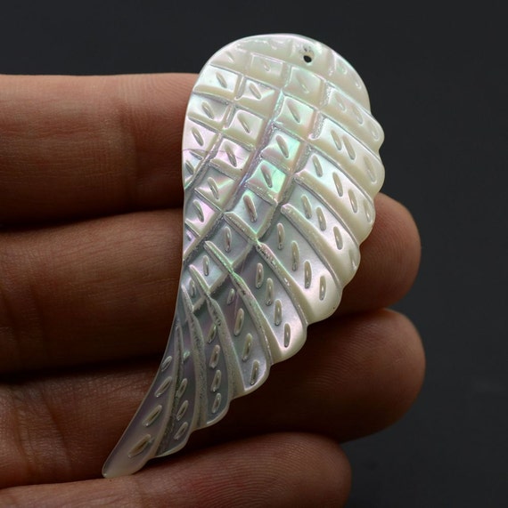 55mm Mother of Pearl MOP Shell carved wing pendant bead