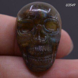 U3549 28mm Labradorite carved skull flatback cab cabochon
