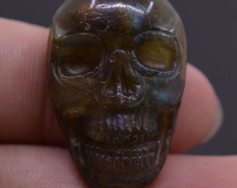 U3549 28mm Labradorite carved skull flatback cab cabochon