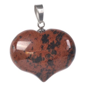 25mm Mahogany obsidian gemstone healing puff LOVE heart pendant focal bead