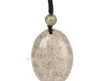 30mm Coral Fossil Crystal Gemstone Healing Quartz Flatback Oval Pendant Focal Bead Pendant