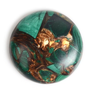 2 pcs of  30mm Copper malachite round flatback cab cabochon