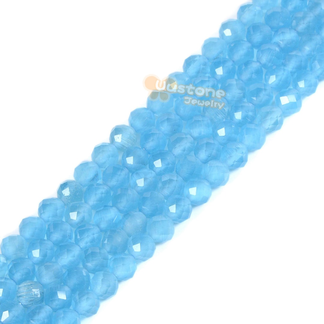 3.7 mm ～ 4.7 mm 合成スカイブルー キャッツアイ ガラス ファセット