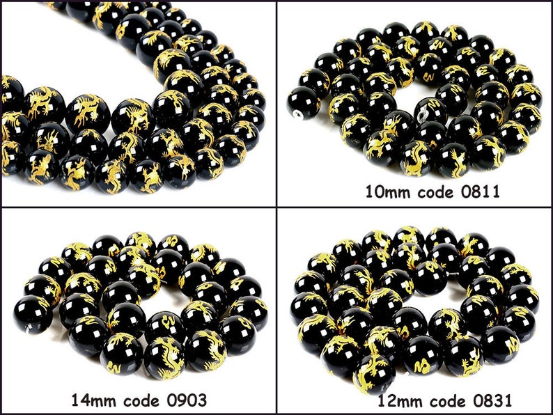 Carved black agate dragon round spacer loose beads 15.5 10mm 12mm 14mm