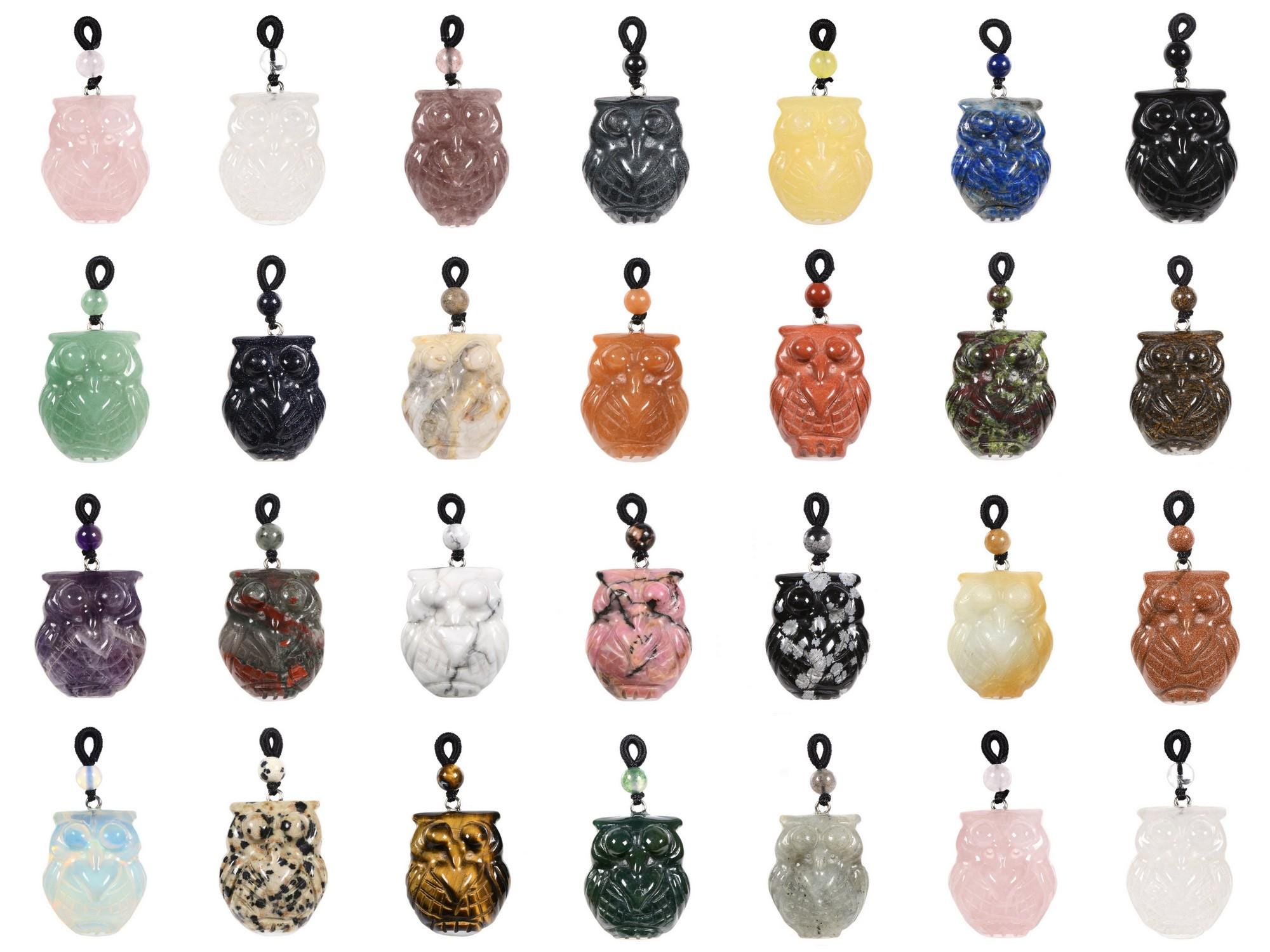 28mm Owl Pendant – Hand-Carved Crystal Owl – Wisdom Healing Energy, Natural Stone Christ