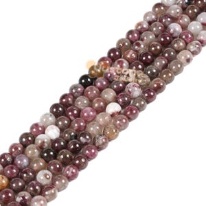 4mm Pink Tourmaline in Purple Lepidolite round loose gemstone beads jewelry making DIY 16"