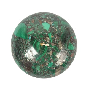 30mm Malachite pyrite round flatback cab cabochon Item