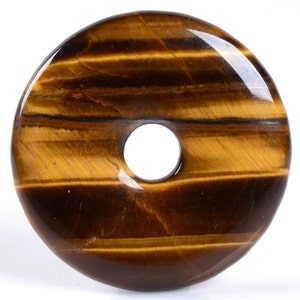 g0116 Natural golden tiger&#39;s eye donut gemstone pendant focal bead 30mm