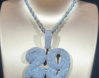 Custom Big Numbers 0-9 Necklace with Rope Chain,Iced Out Custom Letters Pendants,Custom Necklace,Personalised Jewelry,Necklace,Gift for Him