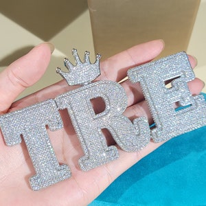 Ciondolo con lettere grandi a corona personalizzato, collana con nome personalizzato con diamanti ghiacciati, gioielli hip hop rock, regali personalizzati per il compleanno