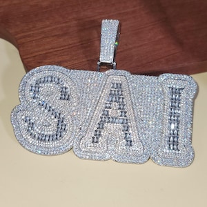 Iced Out No Space Custom Big Diamond Name Pendant,Hip Hop Custom Chain,Women Men's Jewelry,Personalized Name Necklace,Birthday Gifts for Him