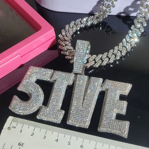 Iced Out Cuban Chain Custom Name Plate Charm Necklace,Personalized Big Letters & Numbers Pendant,Custom Necklaces,Custom Jewelry,Party Gift