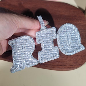 Hip Hop Big Baguette Words Pendants with 14mm Cuban Link Chain,Custom Numbers Necklace,Iced Out Personalized Jewelry,Birthday Gifts for Him
