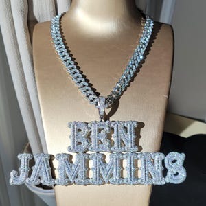 Personalized Big Top Bottom Stacked Name Pendants With Cuban Chain,Custom Name Necklace,Iced Out Jewelry,Bachelor Party Gifts for Her