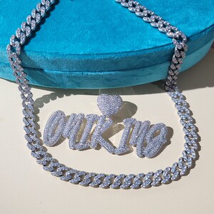 Custom Cursive Name Necklace: Heart Bail, Iced Cuban Chain Pendant - Etsy