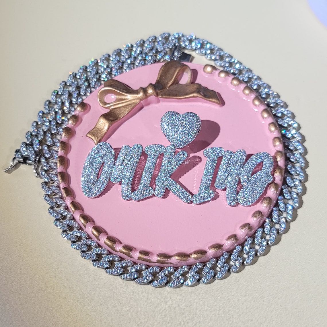 Custom Cursive Name Necklace: Heart Bail, Iced Cuban Chain Pendant - Etsy