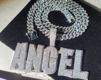 Iced Out 12mm Cuban Link Chain Custom Big Name Necklace,Personalized Pendants,Customize Necklace,Hip Hop Prom Jewelry,Birthday Gifts