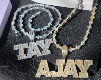 Hip Hop Personalized Baguette Letters Necklace,Iced Out Cross Chain,Custom Name Pendant,Custom Necklace Birthday Jewelry,Gifts for Him/Her