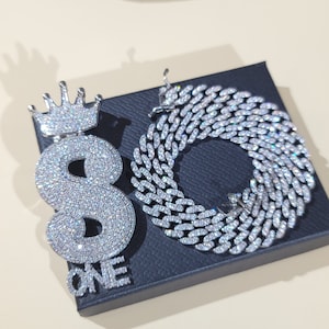 Custom Personalized Crown Letters Pendants with Cuban Chain,Iced Out Pendants for Men,Custom Necklace,Icy Custom Nameplate,Hip Hop Jewelry