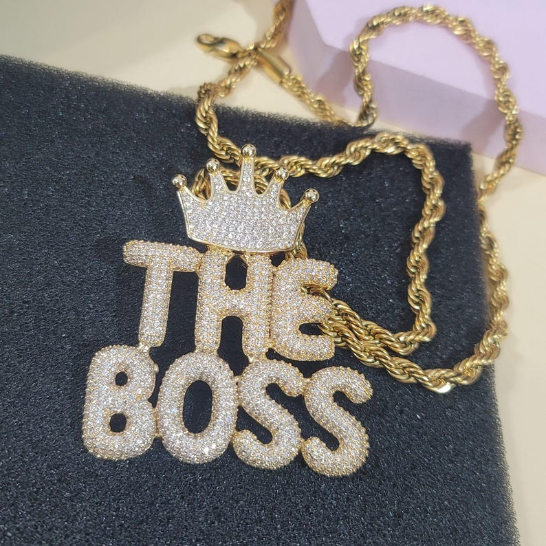 Custom Crown Clasp Mini Name Plate Necklace,icy Bubble Letters Pendants