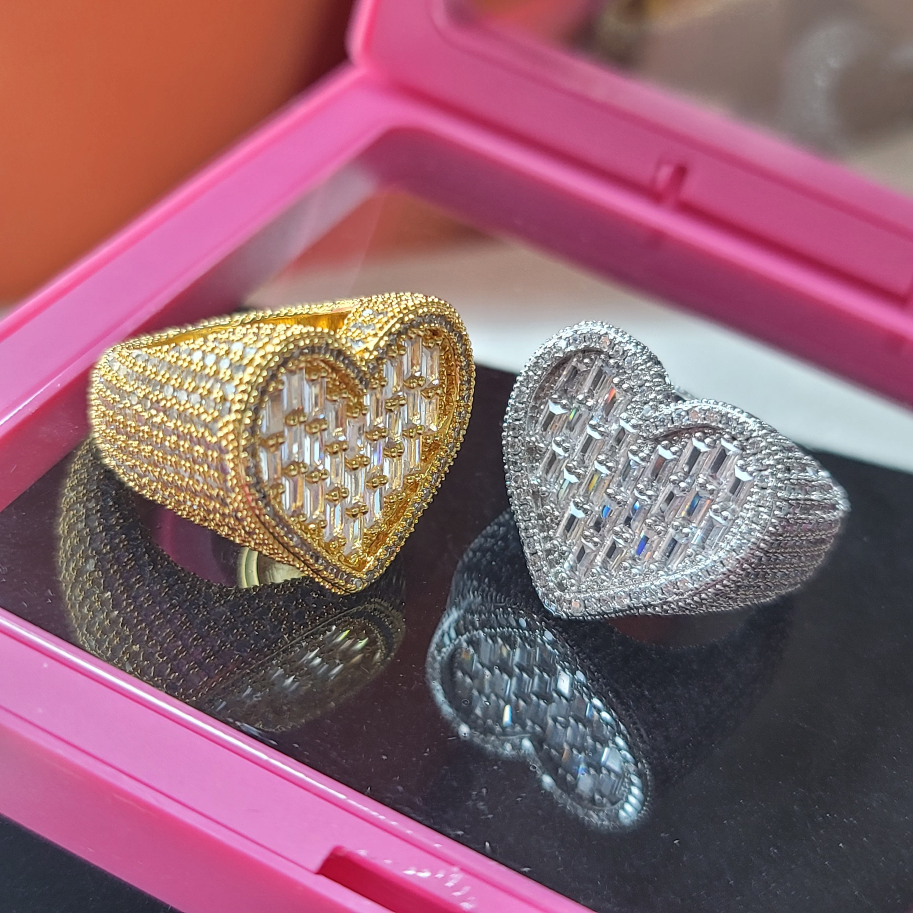 925 Sterling Silber Baguette CZ Damen Iced Out 3D Herz Anhänger