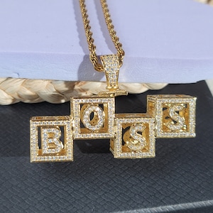 Collar personalizado con letras de cubo de hielo, Colgante personalizado con letra de molde hueca, Joyería colgante con nombre personalizado en oro de 18 quilates, Regalos de rapero para él