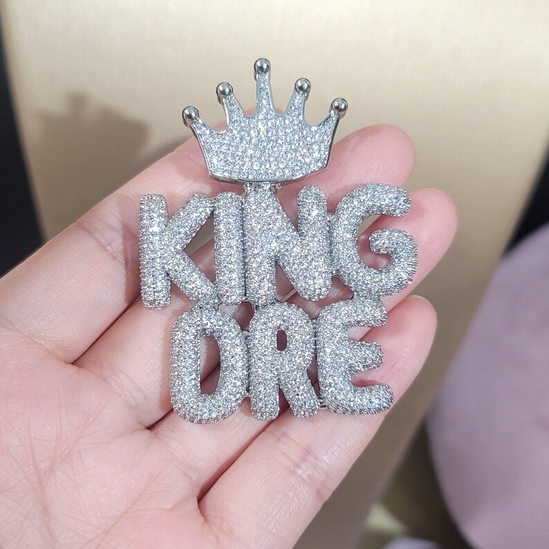 Custom Crown Clasp Mini Name Plate Necklace,icy Bubble Letters Pendants