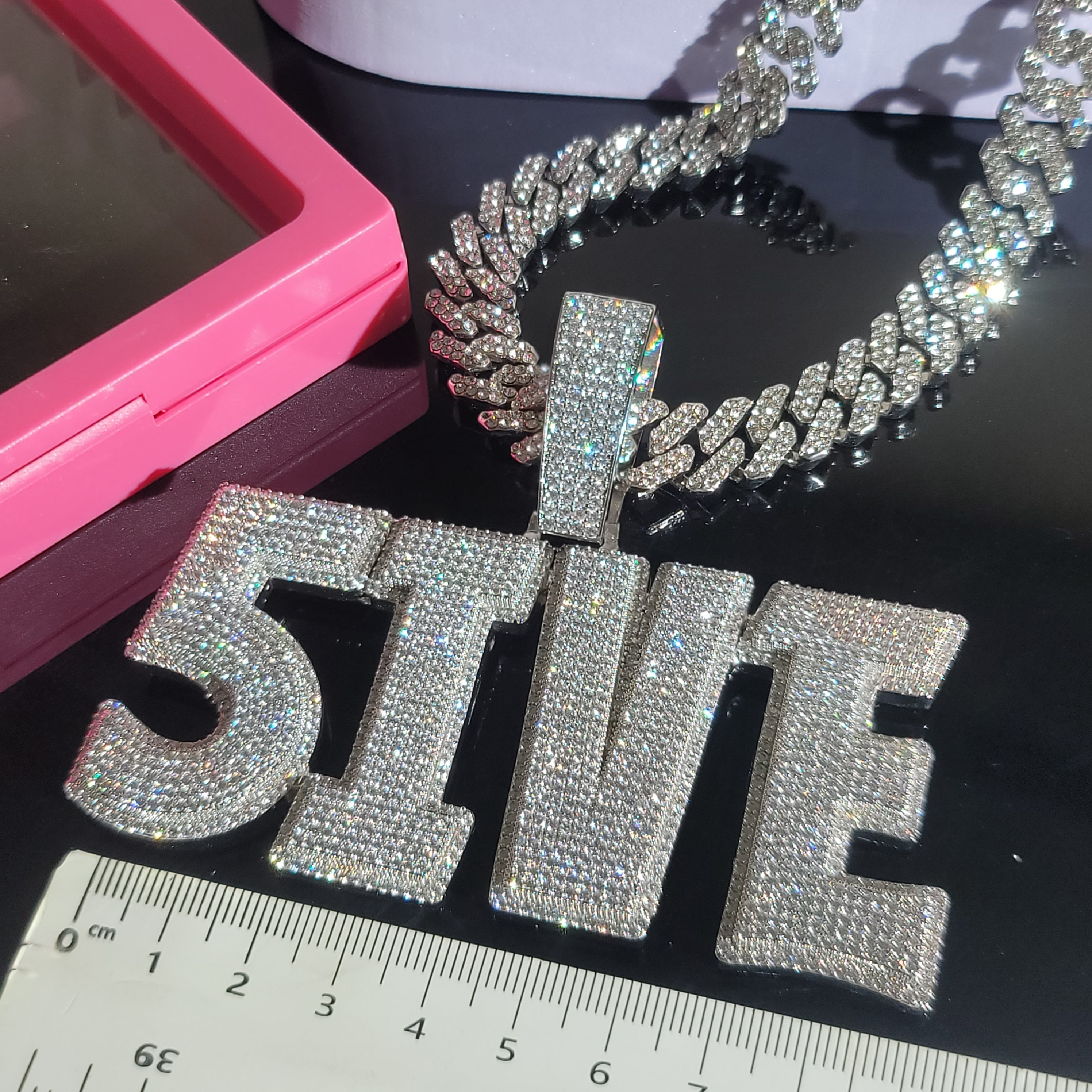 Iced Out Cuban Chain Custom Name Plate Charm Necklace,Personalized Big Letters & Numbers Pendant,Custom Necklaces,Custom Jewelry,Party Gift