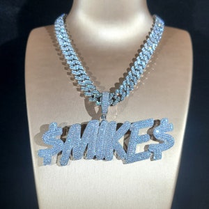 Custom Big Cursive Font Letter Necklace With Cuban Chain,Hip Hop Custom Name Pendant,Iced Out Custom Necklace Chain,Personalized Jewelry